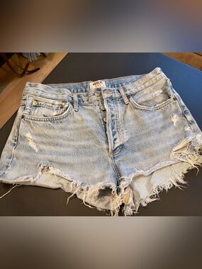 Agolde Parker Light Blue Distressed Denim Cutoff Shorts